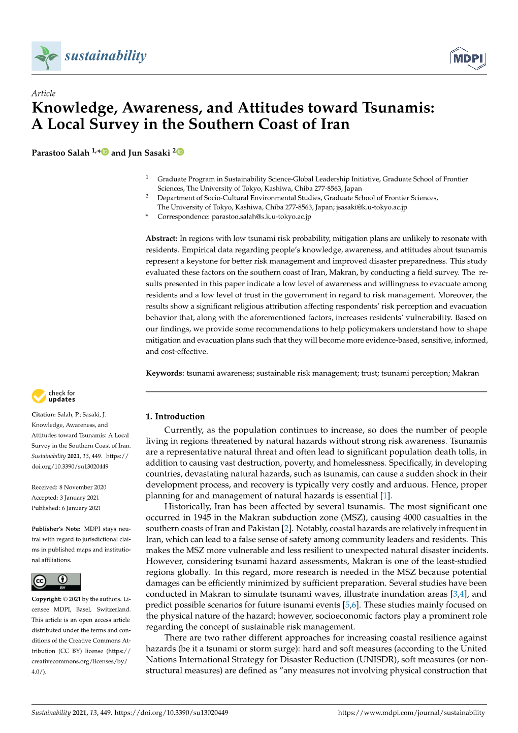 Knowledge, Awareness, and Attitudes Toward Tsunamis: a Local Survey in the Southern Coast of Iran