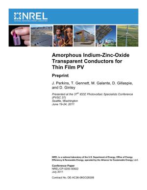 Amorphous Indium-Zinc-Oxide Transparent Conductors for Thin Film PV Preprint J