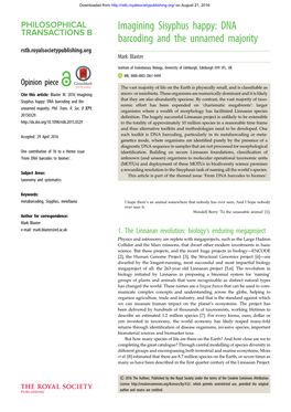 Imagining Sisyphus Happy: DNA Barcoding and the Unnamed Majority Rstb.Royalsocietypublishing.Org Mark Blaxter