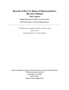 Records of the US House of Representatives RG.233.74.House 74Th Congress
