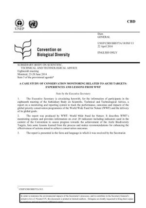Distr. GENERAL UNEP/CBD/SBSTTA/18/INF/13 22 April 2014 ENGLISH ONLY SUBSIDIARY BODY on SCIENTIFIC, TECHNICAL and TECHNOLOGICAL