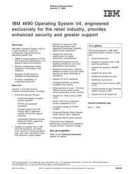 IBM 4690 Operating System V4, Engineered Exclusively for the Retail Industry, Provides Enhanced Security and Greater Support