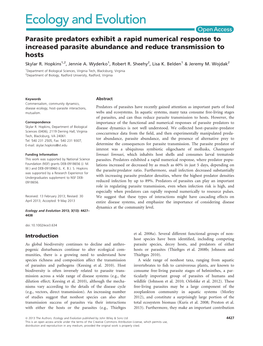 Parasite Predators Exhibit a Rapid Numerical Response to Increased Parasite Abundance and Reduce Transmission to Hosts Skylar R