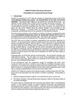COSATU Political Discussion Document Possibilities for Fundamental Social Change