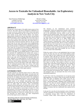 Access to Taxicabs for Unbanked Households: an Exploratory Analysis in New York City