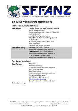 Sir Julius Vogel Award Nominations