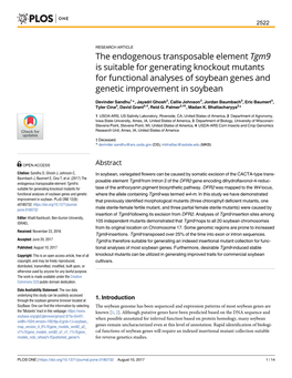 The Endogenous Transposable Element Tgm9 Is Suitable for Generating Knockout Mutants for Functional Analyses of Soybean Genes and Genetic Improvement in Soybean