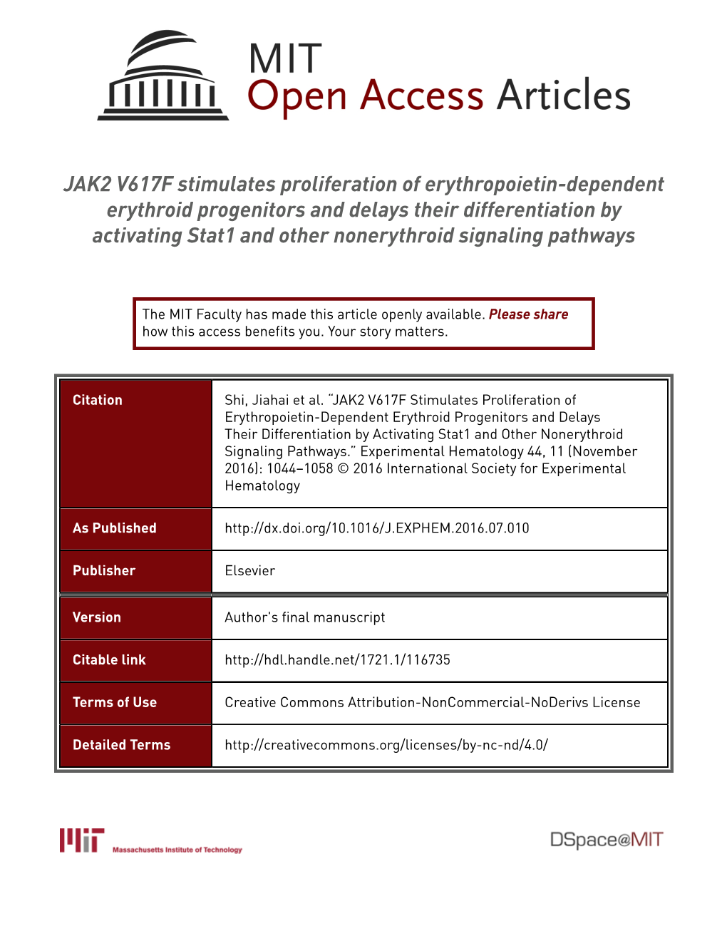 JAK2 V617F Stimulates Proliferation of Erythropoietin- Dependent Erythroid