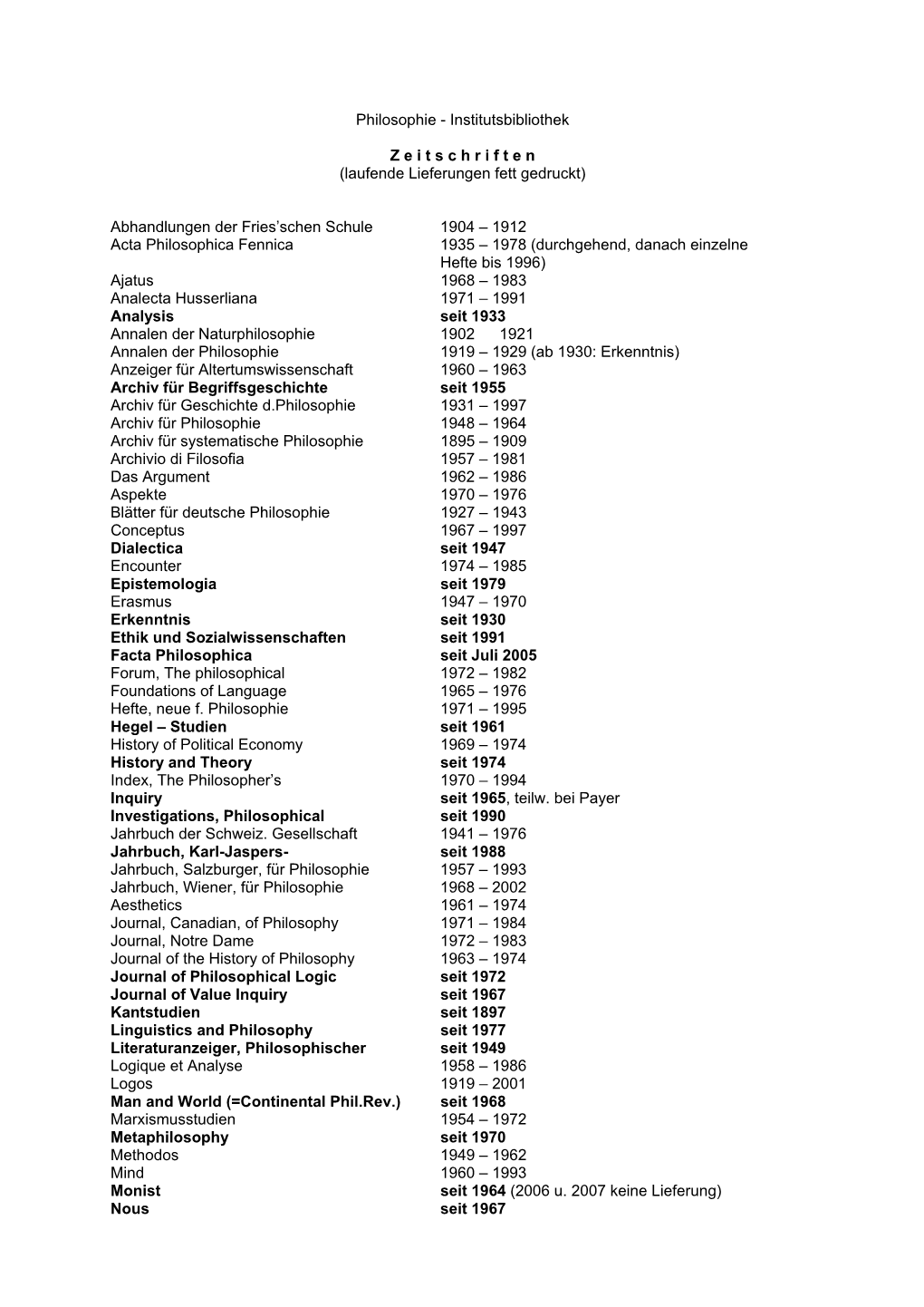 Philosophie - Institutsbibliothek