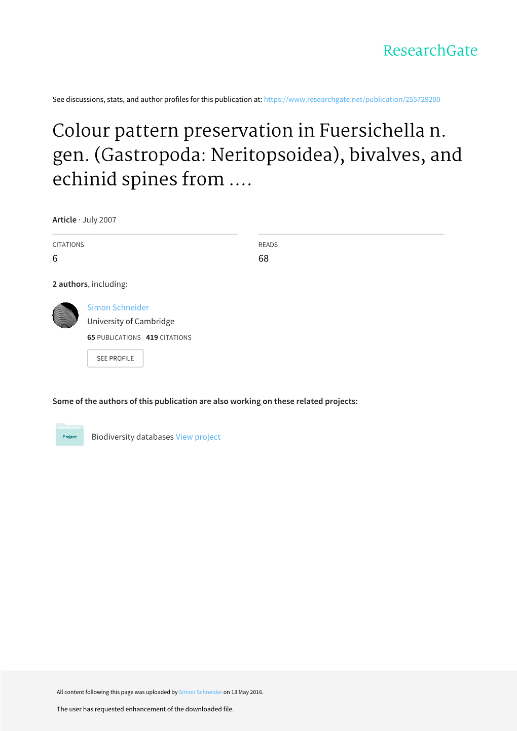 Colour Pattern Preservation in Fuersichella N