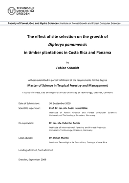 The Effect of Site Selection on the Growth of Dipteryx Panamensis in Timber Plantations in Costa Rica and Panama
