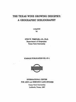 The Texas Wine Growing Industry: a Geographic Bibliography