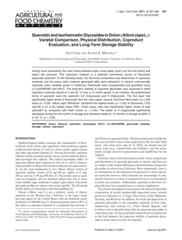 Quercetin and Isorhamnetin Glycosides in Onion (Allium Cepa L.): Varietal Comparison, Physical Distribution, Coproduct Evaluation, and Long-Term Storage Stability