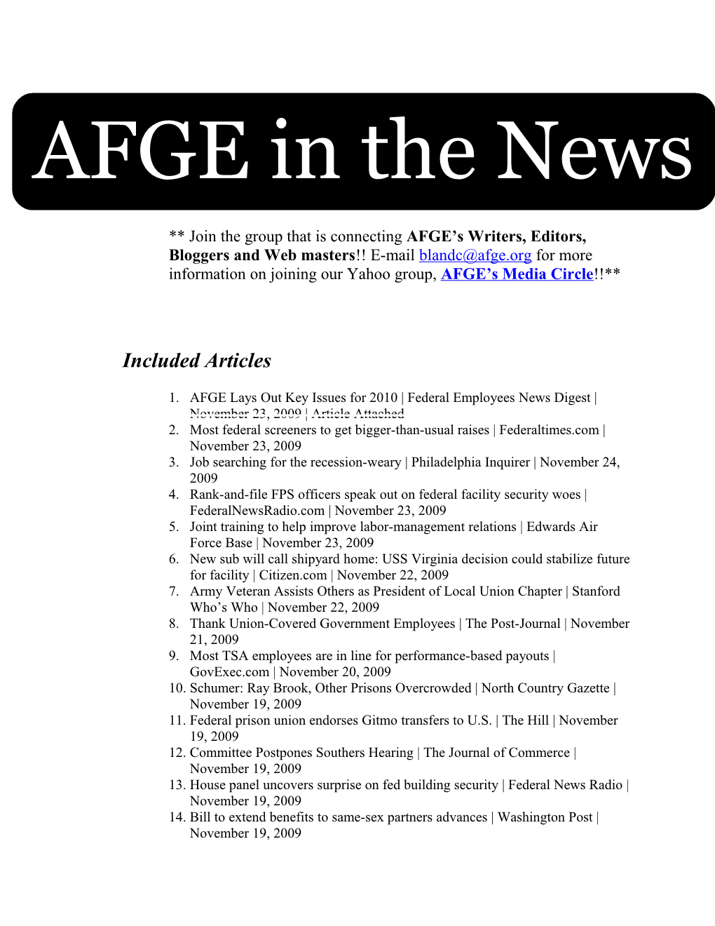 Join the Group That Is Connecting AFGE S Writers, Editors, Bloggers and Web Masters E-Mail