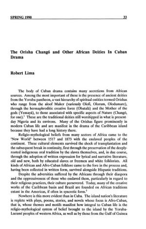 The Orisha Changó and Other African Deities in Cuban Drama Robert Lima