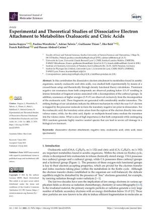 Experimental and Theoretical Studies of Dissociative Electron Attachment to Metabolites Oxaloacetic and Citric Acids