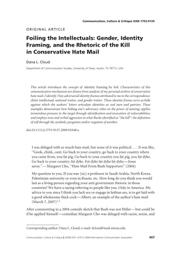 Gender, Identity Framing, and the Rhetoric of the Kill in Conservative Hate Mail
