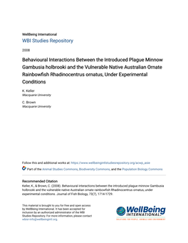 Behavioural Interactions Between the Introduced Plague Minnow