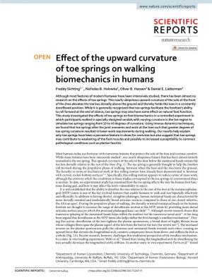 Effect of the Upward Curvature of Toe Springs on Walking Biomechanics In