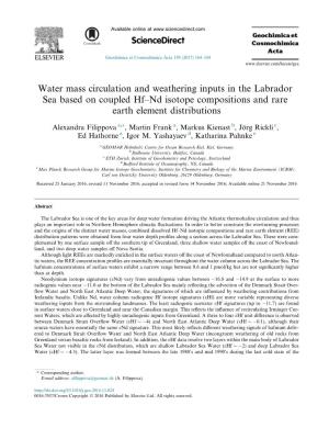 Water Mass Circulation and Weathering Inputs in the Labrador Sea Based on Coupled Hf–Nd Isotope Compositions and Rare Earth Element Distributions