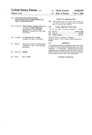 United States Patent (19) 11) Patent Number: 4,528, 193 Ghyczy Et Al
