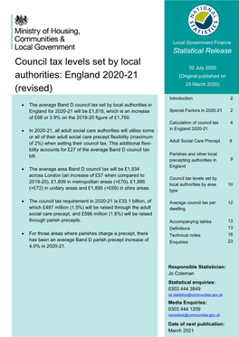 Council Tax Levels Set by Local Authorities