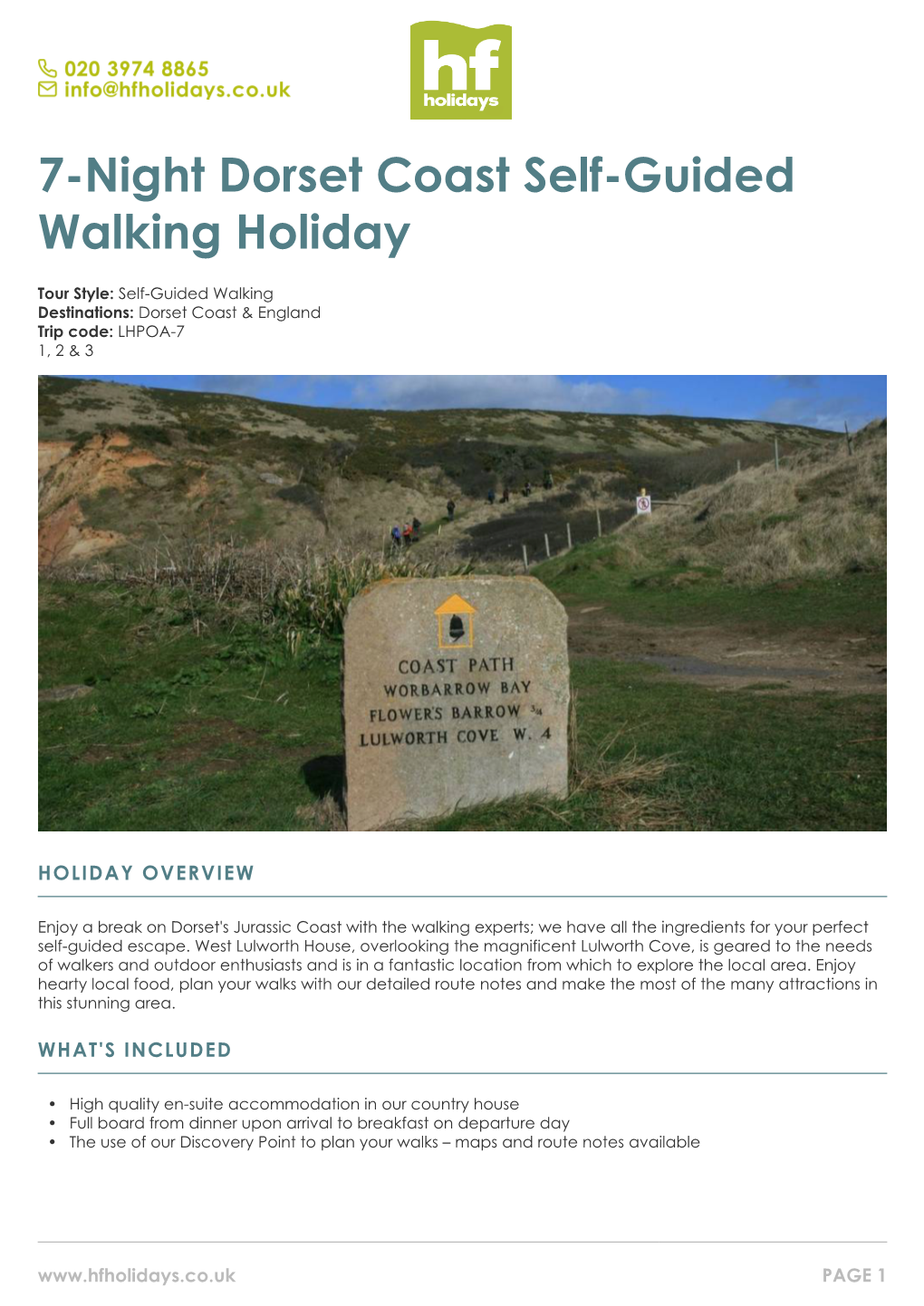 7-Night Dorset Coast Self-Guided Walking Holiday