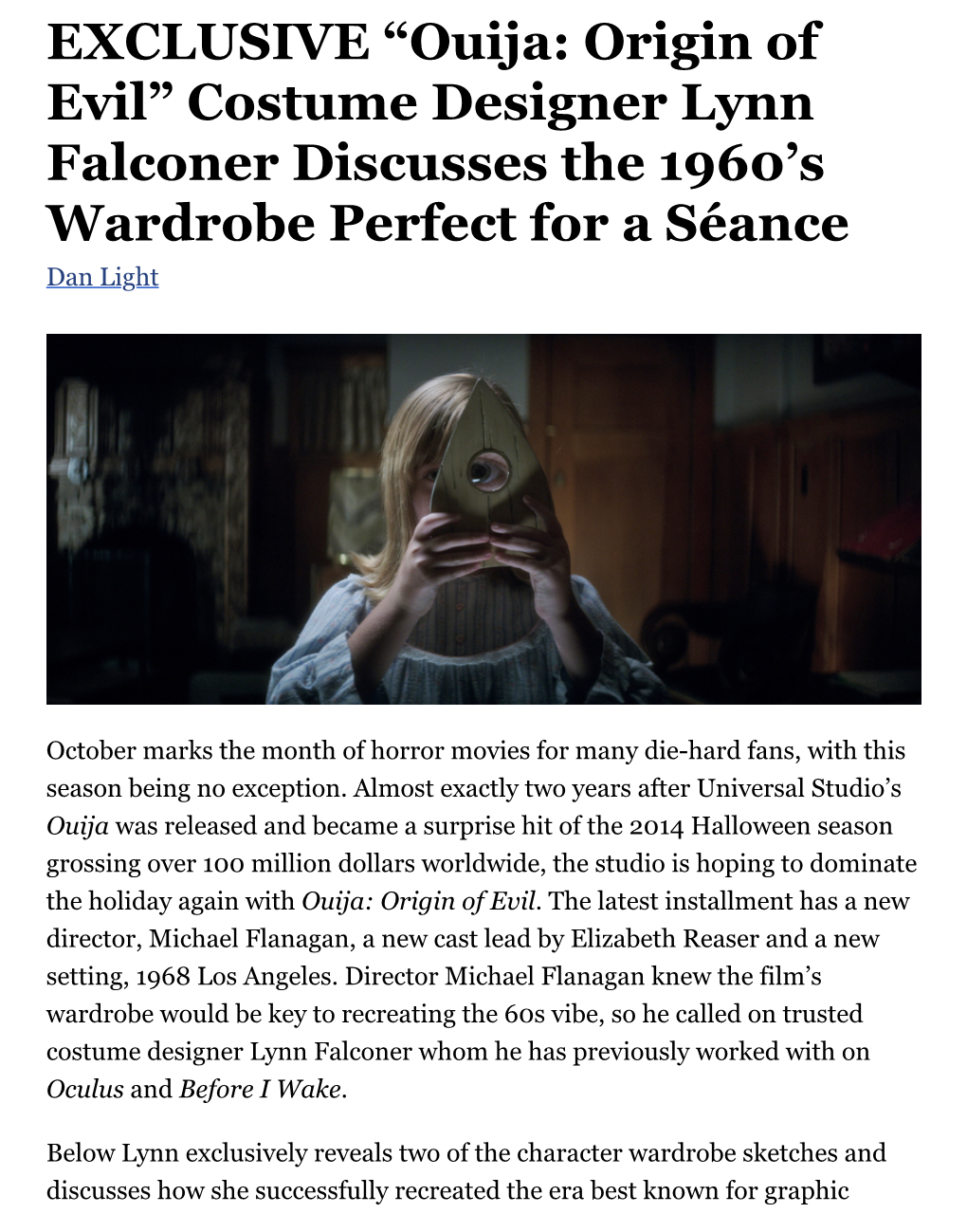 EXCLUSIVE “Ouija: Origin of Evil” Costume Designer Lynn Falconer Discusses the 1960’S Wardrobe Perfect for a Séance Dan Light