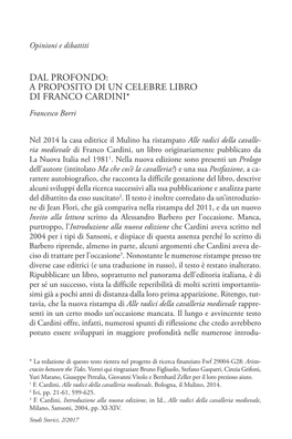 DAL PROFONDO: a PROPOSITO DI UN CELEBRE LIBRO DI FRANCO CARDINI* Francesco Borri