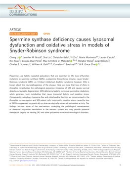 Spermine Synthase Deficiency Causes Lysosomal Dysfunction and Oxidative Stress in Models of Snyder-Robinson Syndrome