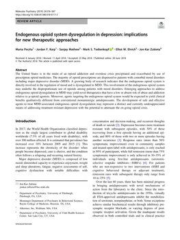 Endogenous Opioid System Dysregulation in Depression: Implications for New Therapeutic Approaches