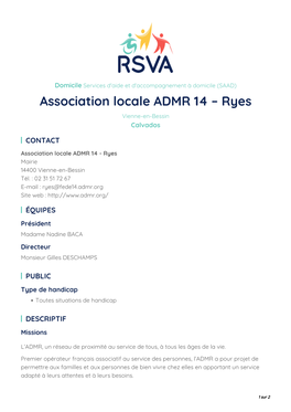 Association Locale ADMR 14 – Ryes Vienne-En-Bessin Calvados