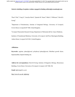 Selective Labelling of Arginine Residues Engaged in Binding Sulfatedglycosaminoglycans
