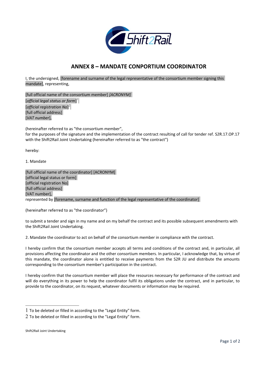 Annex 8 Mandate Conportium Coordinator