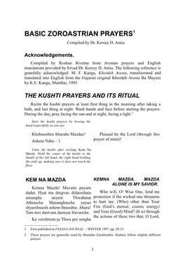 BASIC ZOROASTRIAN PRAYERS1 Compiled by Dr