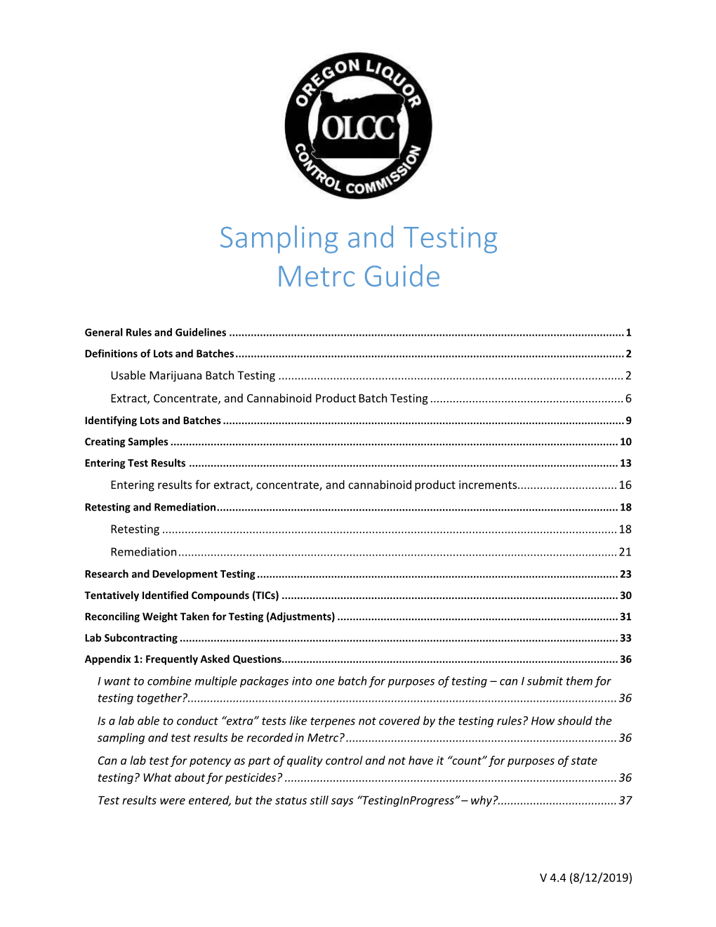 Sampling and Testing Metrc Guide