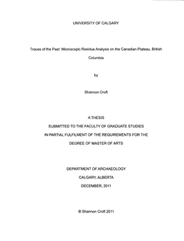 Traces of the Past: Microscopic Residue Analysis on the Canadian Plateau, British