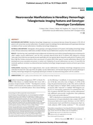 Neurovascular Manifestations in Hereditary Hemorrhagic Telangiectasia: Imaging Features and Genotype- Phenotype Correlations