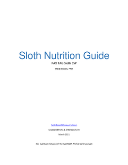 Sloth Nutrition Guide PAX TAG Sloth SSP