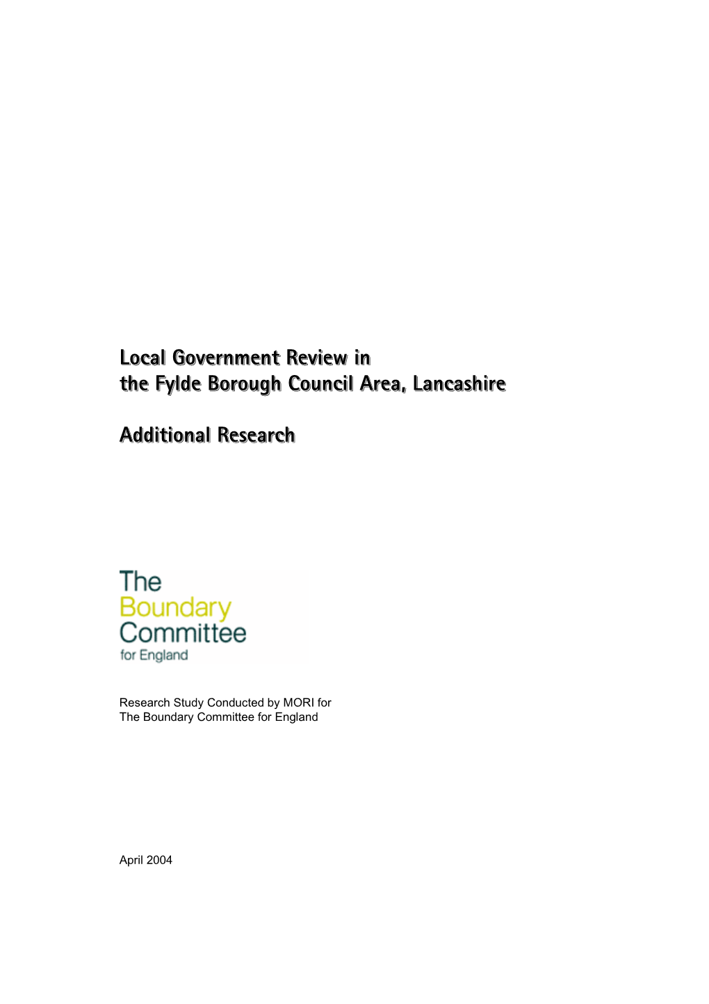 Local Government Review in the Fylde Borough Council Area, Lancashire