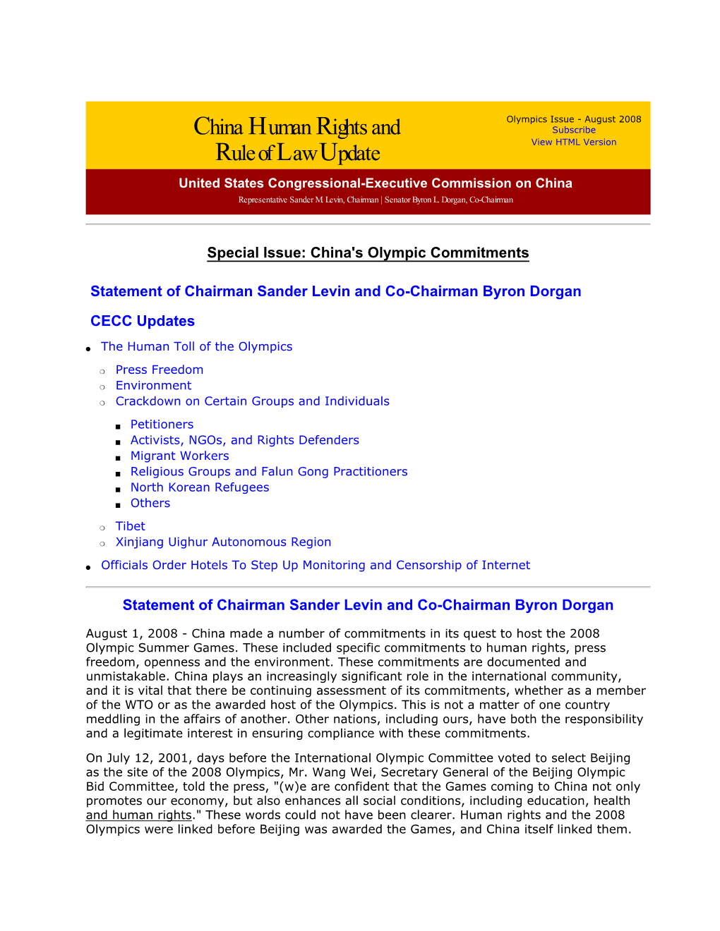 China Human Rights and Rule of Law Update