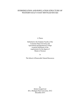 Hybridization and Population Structure of Western Gulf Coast Mottled Ducks