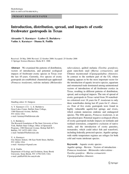 Introduction, Distribution, Spread, and Impacts of Exotic Freshwater Gastropods in Texas