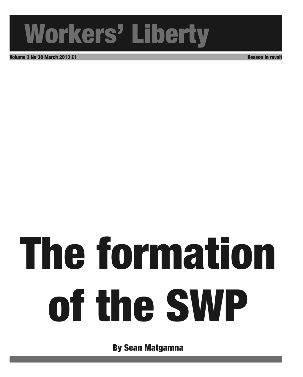 By Sean Matgamna the Formation of the SWP