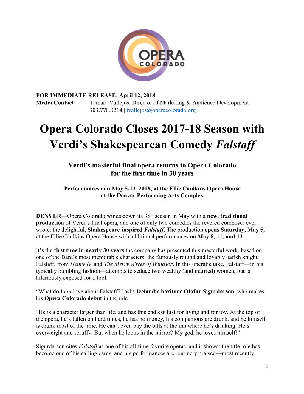 Opera Colorado Closes Season with Verdi's Falstaff