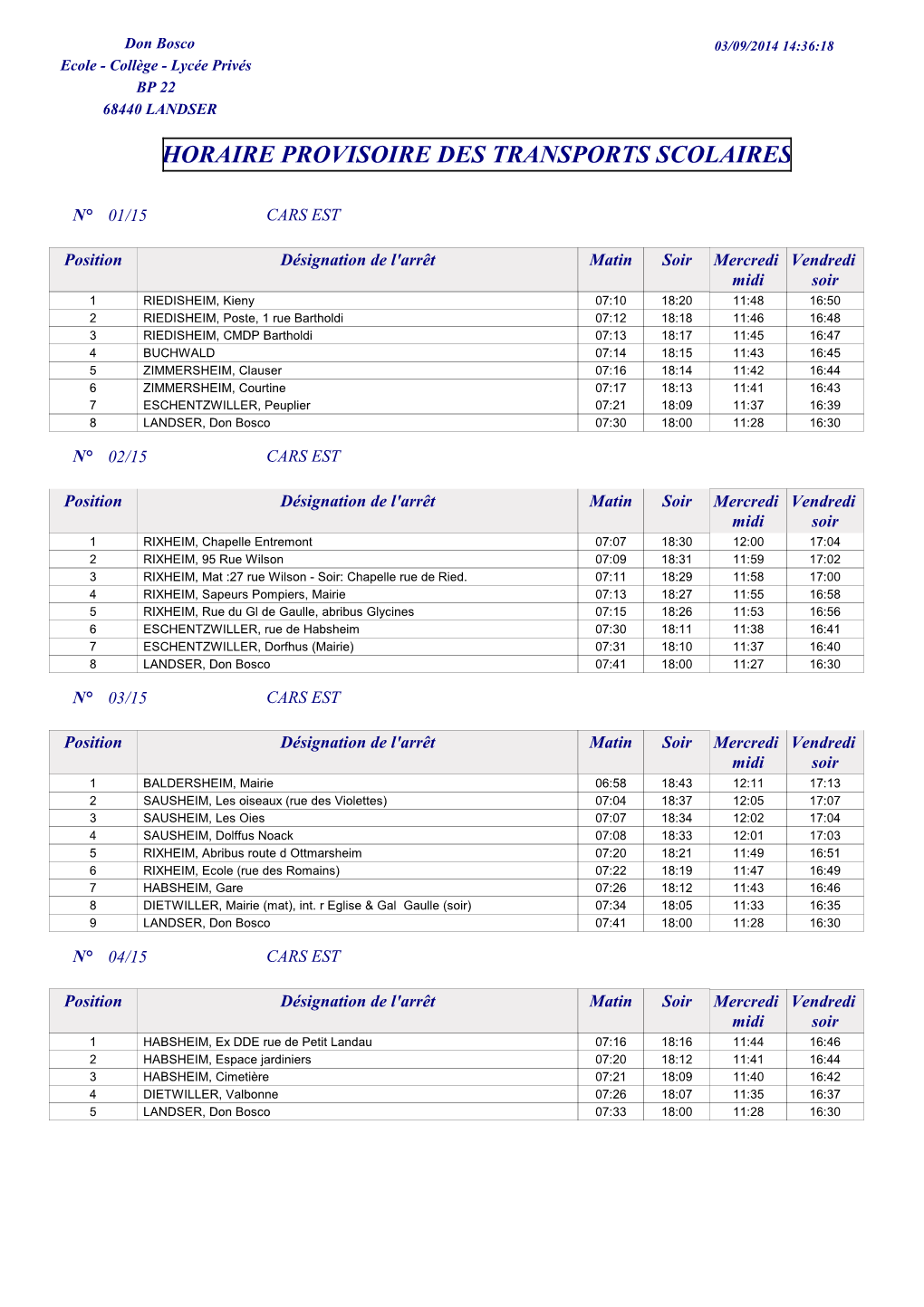 Rpt Horaire Trajet