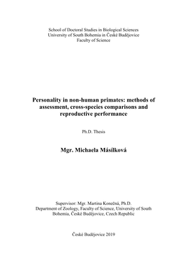Personality in Non-Human Primates: Methods of Assessment, Cross-Species Comparisons and Reproductive Performance