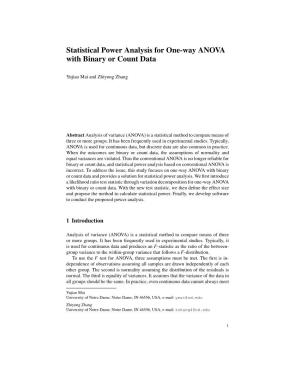 Statistical Power Analysis for One-Way ANOVA with Binary Or Count Data