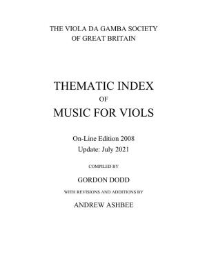 Thematic Index Music for Viols