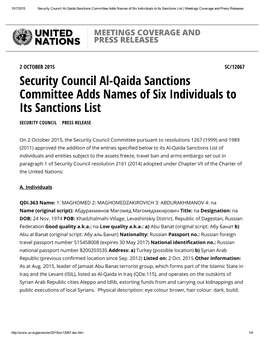 Security Council Al-Qaida Sanctions Committee Adds Names of Six Individuals to Its Sanctions List